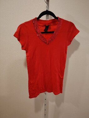 Anxiety Junior's Hot Pink Top Size XL V-Neck Short Sleeve Embellished Sequins